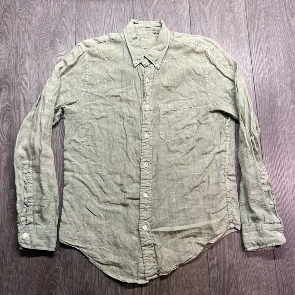 Abercrombie & Fitch Mens Linen Medium Button Down Shirt Sage Green Long Sleeve